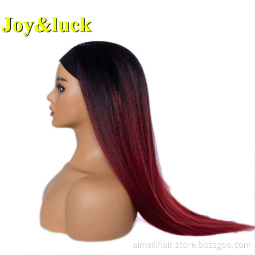 Black Ombre Burgundy Head Band Wig for Women Ladies Scarf Black Hairband Long Natural Straight Headband Wig Synthetic Hair Wigs